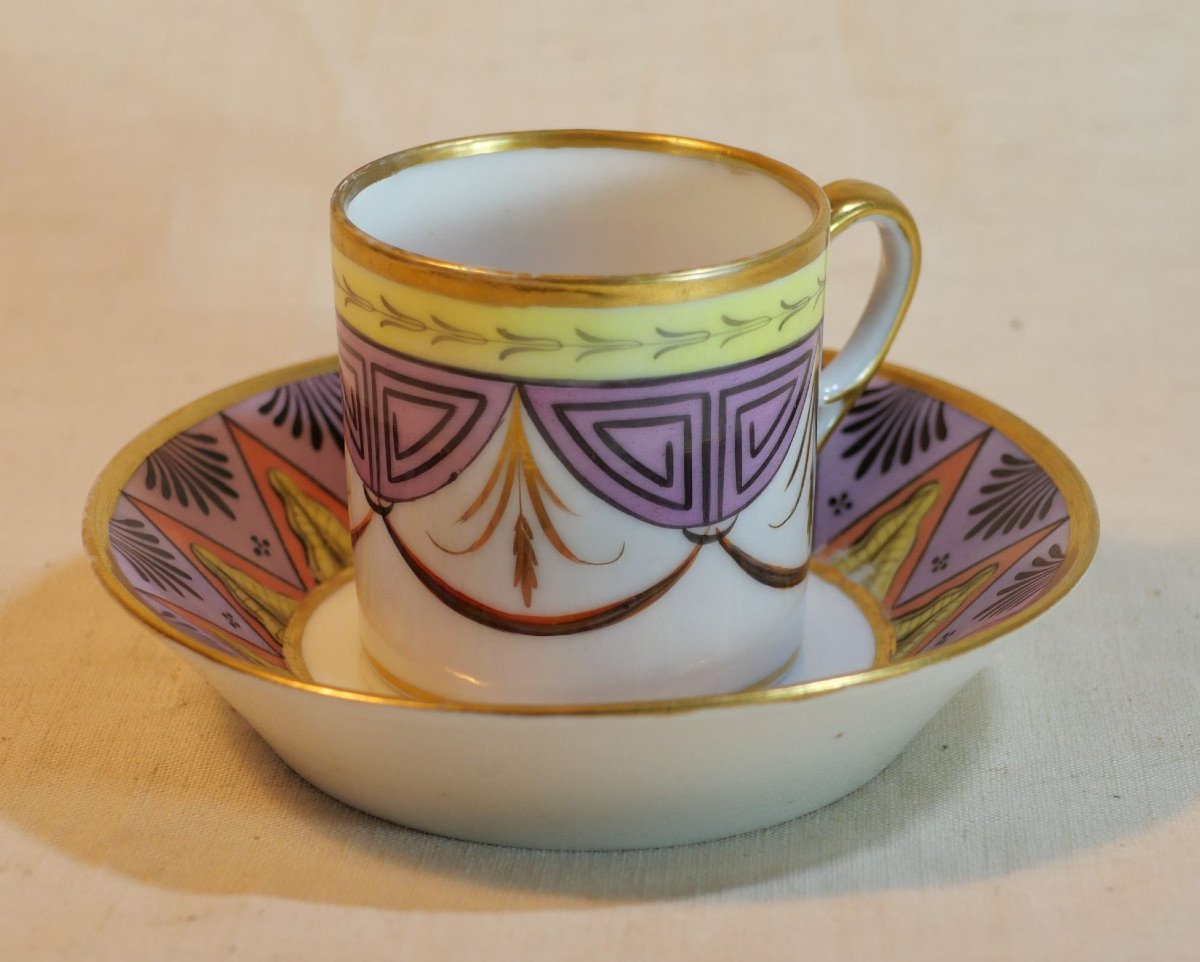 Tasse Soucoupe Porcelaine Paris Décor Polychrome - 1er Empire - Ssl24tas001