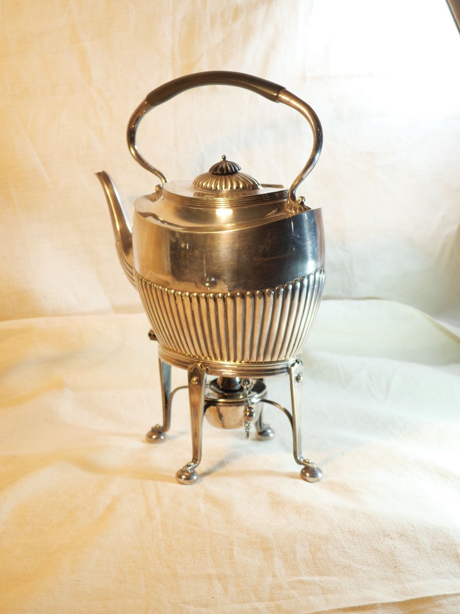 British Samovar Art Deco Silver Metal Gadrooned Decor Ebony Handles Early 20th Century Sdb25sam001-photo-2