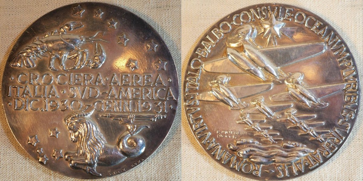 Médaille Argent Officielle Croisière Italie Amérique Sud 1930 Balbo Italie Fasciste Sdb25med003