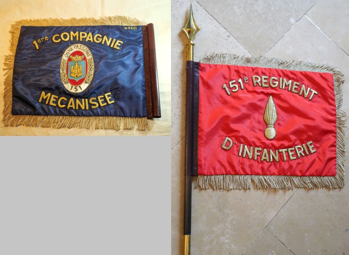 French Army - Pennant 1960s 1st Motorized Company 151 Ri - Lbv24fan001