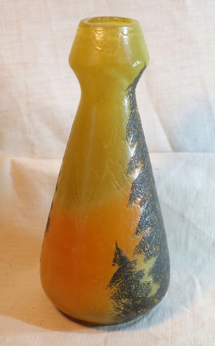 Art Nouveau Vase Signé Legras Verre Soufflé Décor émaillé Lac Montagnes Sapins Ssl24leg001-photo-3