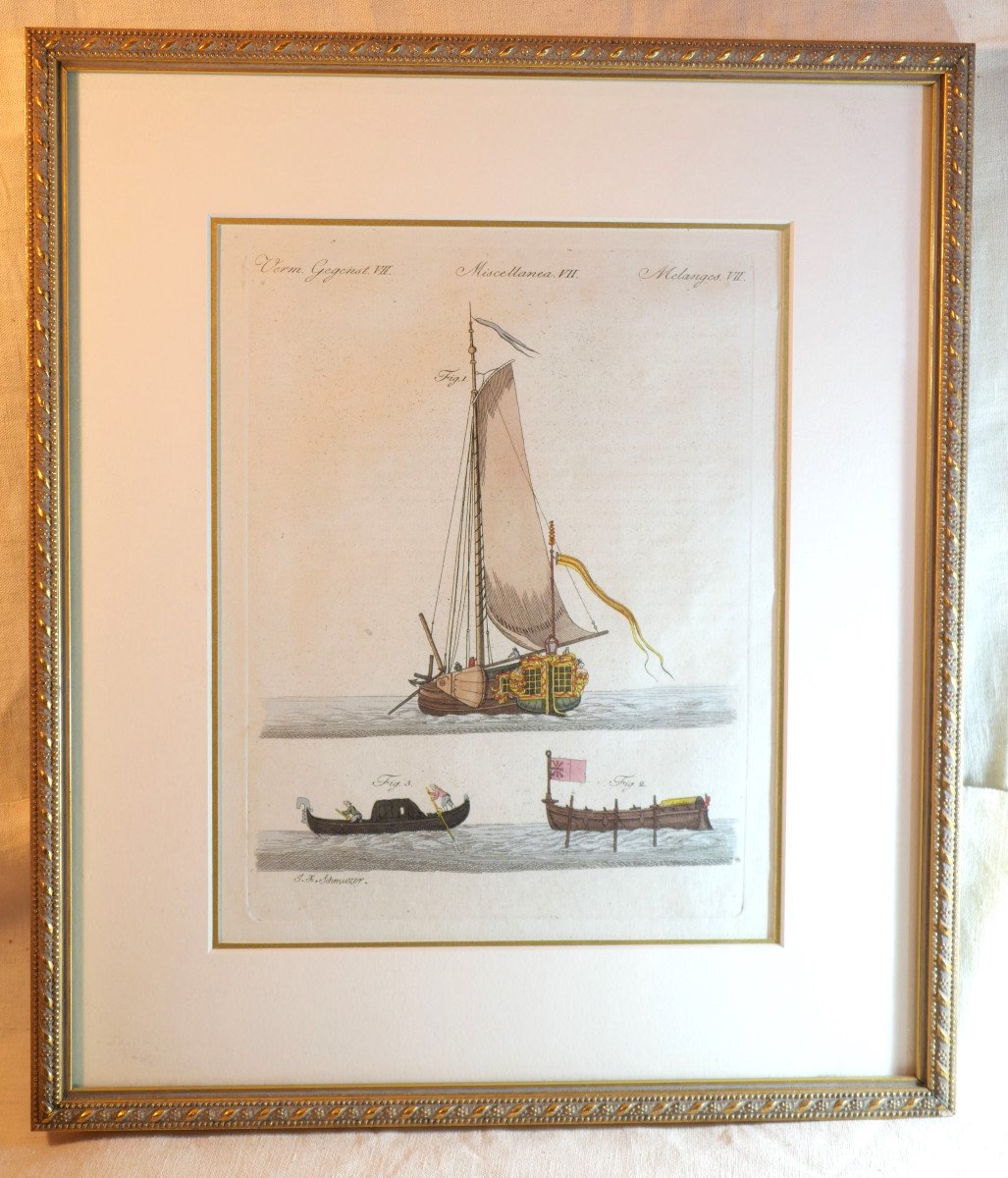 Marine Sailboats Venice - Antique Engraving Professional Frame Lbv24cad002