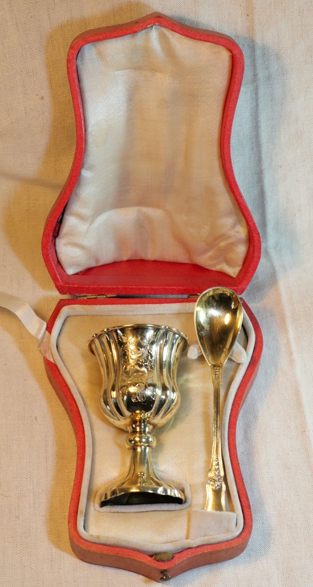 Egg Cup And Spoon In Silver Vermeil In Their Case Master Goldsmith: Paul Massat XIX -scn25rcoq001-photo-2