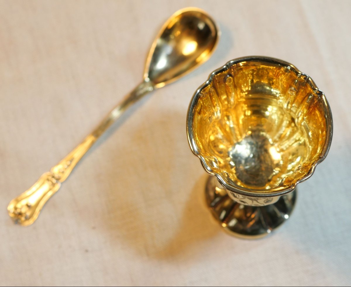 Egg Cup And Spoon In Silver Vermeil In Their Case Master Goldsmith: Paul Massat XIX -scn25rcoq001-photo-1