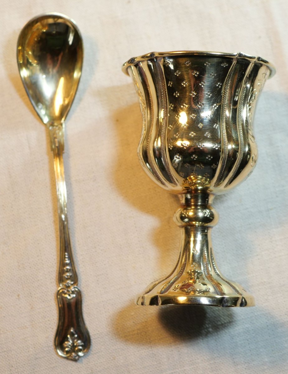 Egg Cup And Spoon In Silver Vermeil In Their Case Master Goldsmith: Paul Massat XIX -scn25rcoq001-photo-3