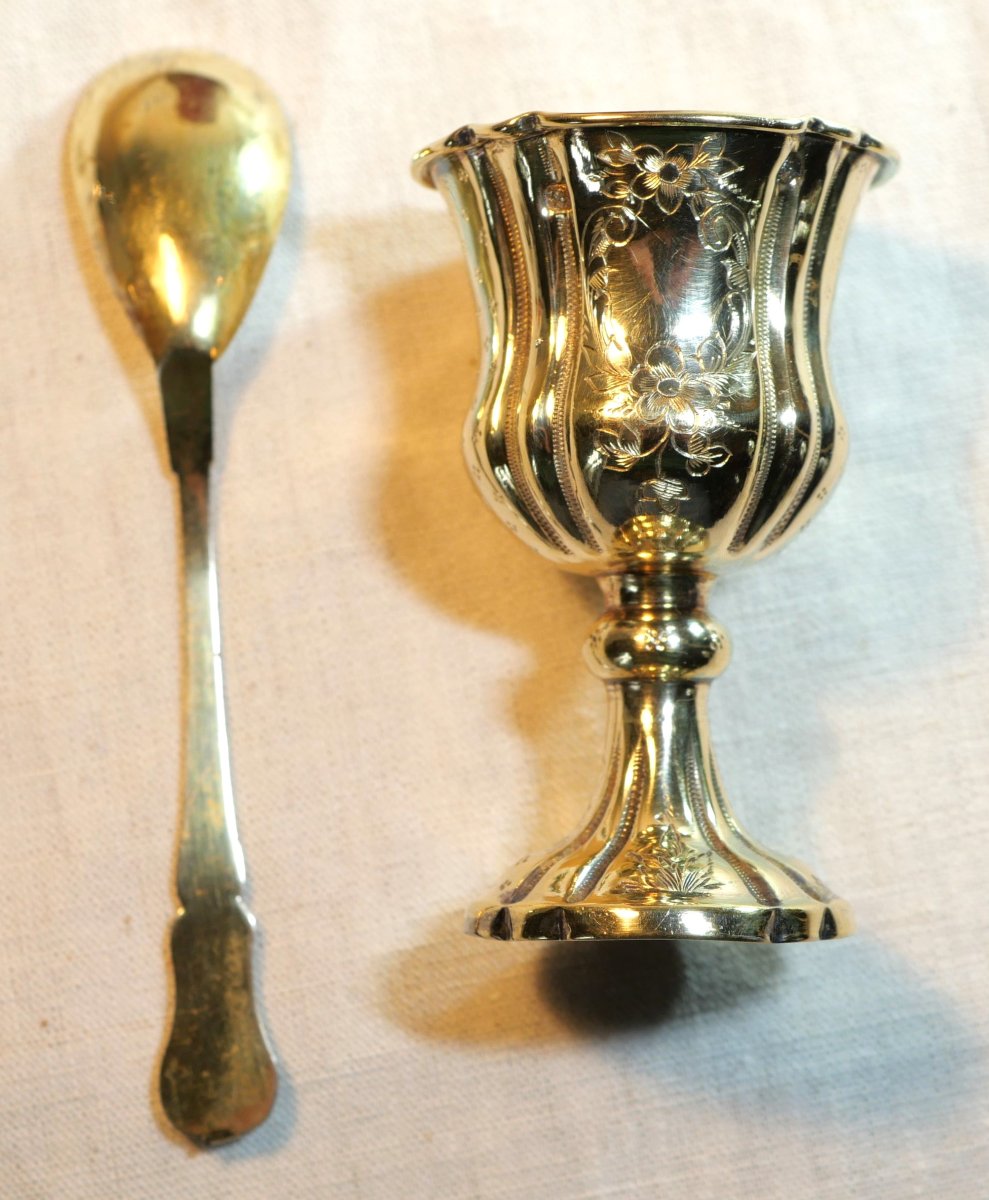 Egg Cup And Spoon In Silver Vermeil In Their Case Master Goldsmith: Paul Massat XIX -scn25rcoq001-photo-4