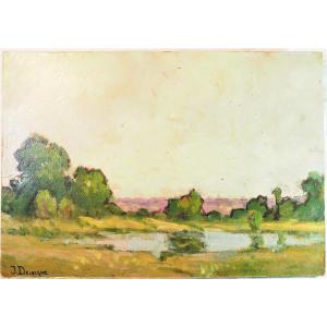 Hsp - Peinture Paysage - Signé Julien Delvigne - 19 X 27 Cm - XIX Ième