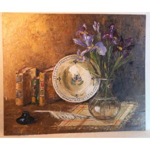 Hsp Painting André Hardy Iris Still Life (earthenware Interior Scene, Book…) Jul24har001