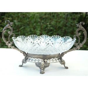 Val Saint Lambert Cup In Cut Crystal And Silver Metal Frame Foot With Magi Heads