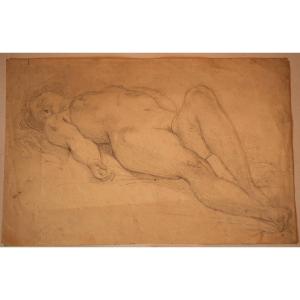 Dessin étude Au Crayon -  Nu De Femme Allongée - XVIII Ou Avant