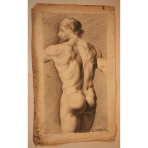 Lithogravure Encre Noire Homme Nu  Ioh Dan Herz Yohann Daniel Herz Del Sculps Et Excud XVIII