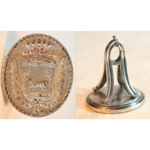 Silver Seal Engraved With A Coat Of Arms Ref Cn24sc001 - 18th Century 