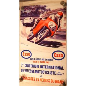 Motobilia - Affiche Le Mans 1967 7ème Criterium International Vitesse Motocycliste Et Essai 24h