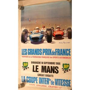 Automobilia - Affiche 1966 Le Mans Coupe Internationale De Vitesse  Grands Prix France