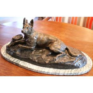 Bronze Chained German Shepherd Dog R Varnier Salon Des Beaux Arts 1923 - Bea24bzv001