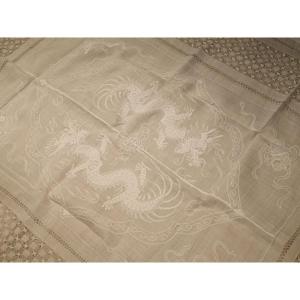 19th Century French Tablecloth With French Indochina Dragon Motifs - Mag24nap001