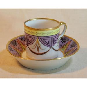 Tasse Soucoupe Porcelaine Paris Décor Polychrome - 1er Empire - Ssl24tas001