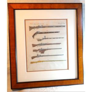 Antique Weapons - German Arquebuses Engraving Professional Framing Lbv24cad006