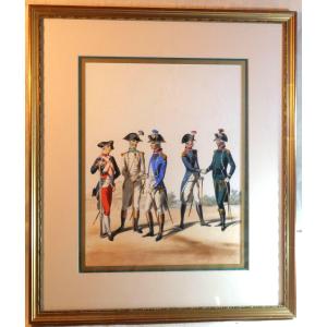 Uniformes Anciens Officiers Armée Française 1790 Gravure Encadrement Professionnel Lbv24cad014