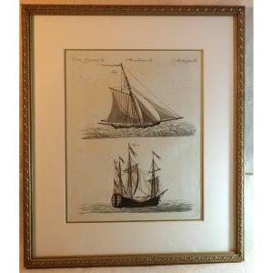 Marine Voiliers XVIII - Gravure Ancienne Encadrement Professionnel Lbv24cad004