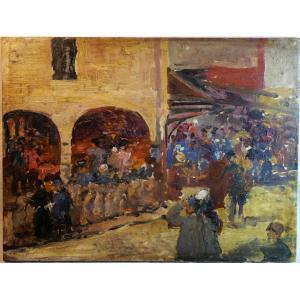 Hsp Huile Sur Panneau Impressionniste Marché Normand 1897 Terrick John Williams ? Lis25hsp001 