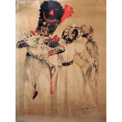 Maurice Neumont - Affiche Lithographiée Couleur  - Le Grenadier Et l'Enfant - 1904