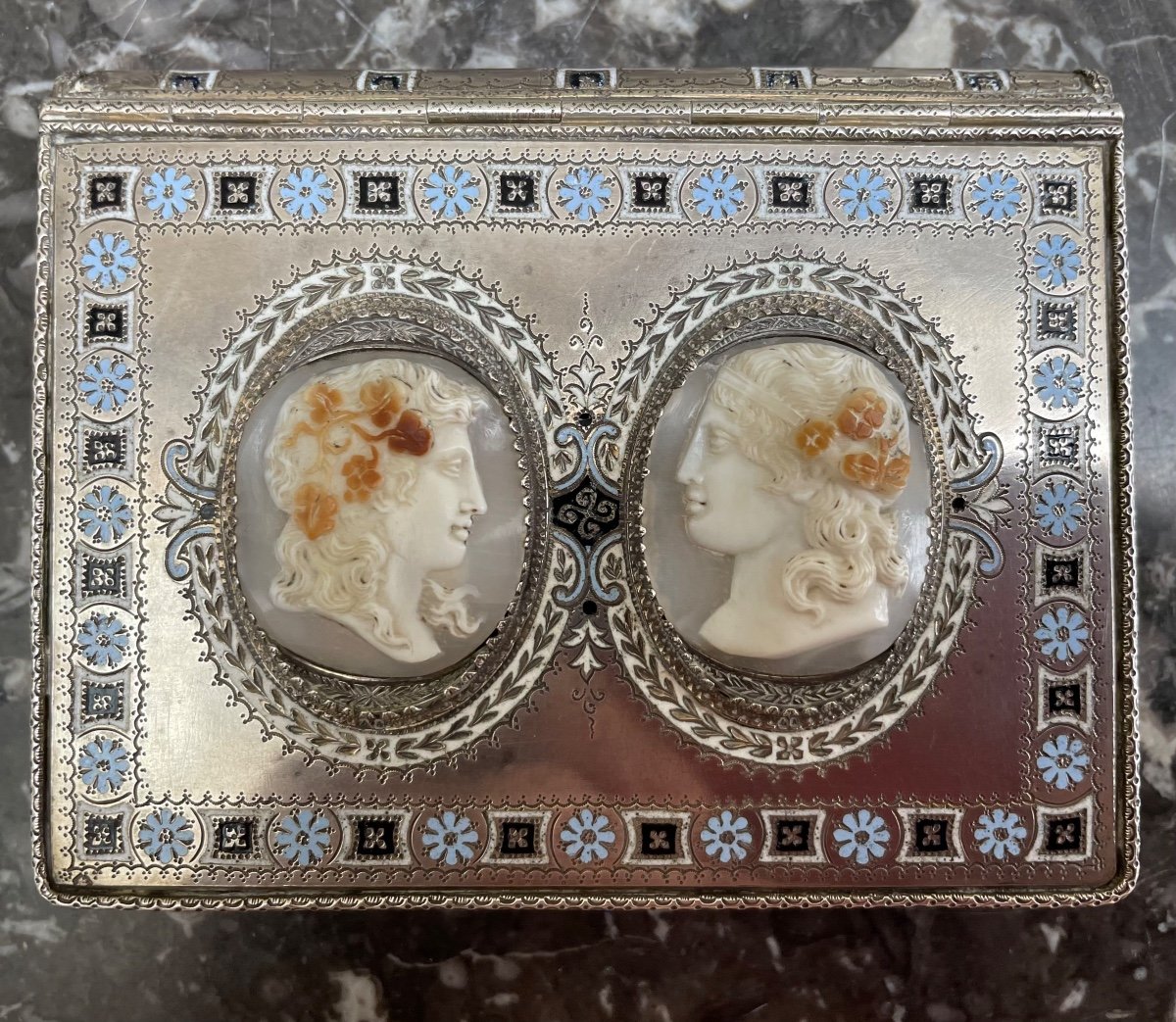 Silver Box Decorated With A Pair Of Cameos