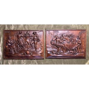 Pair Of Carved Wooden Plate