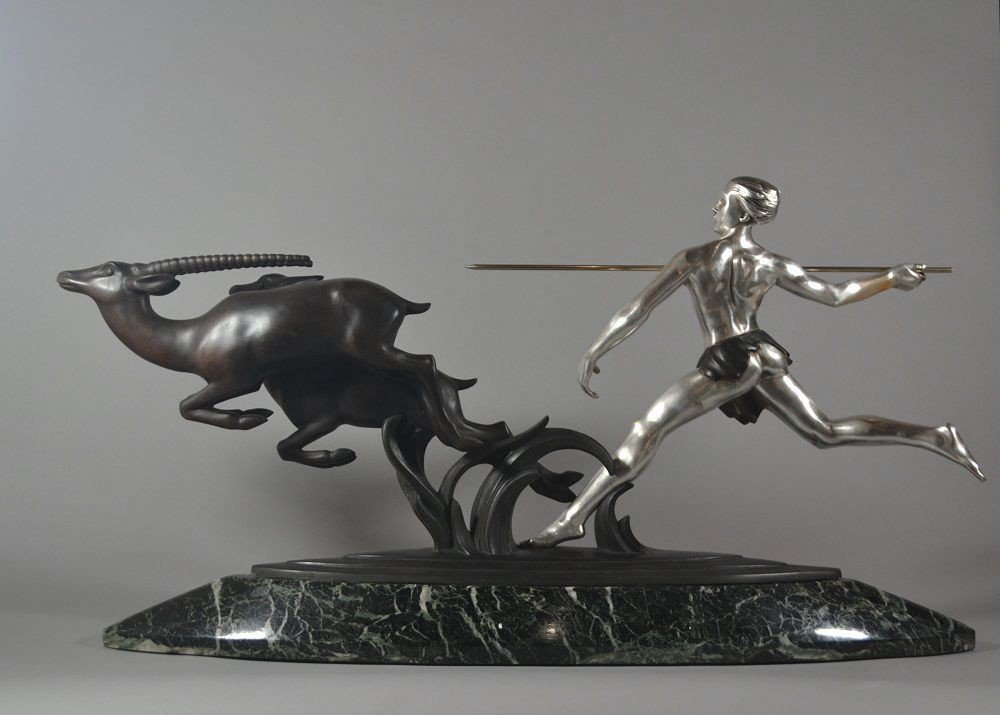 Alexandre Kelety. Grand Groupe En Bronze Art Deco. "la Chasse". -photo-2