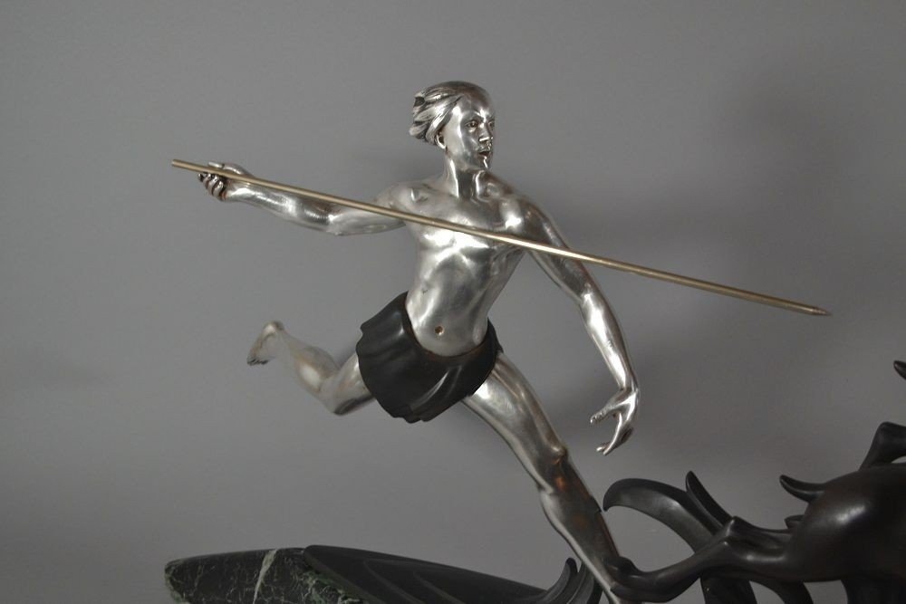 Alexandre Kelety. Grand Groupe En Bronze Art Deco. "la Chasse". -photo-3