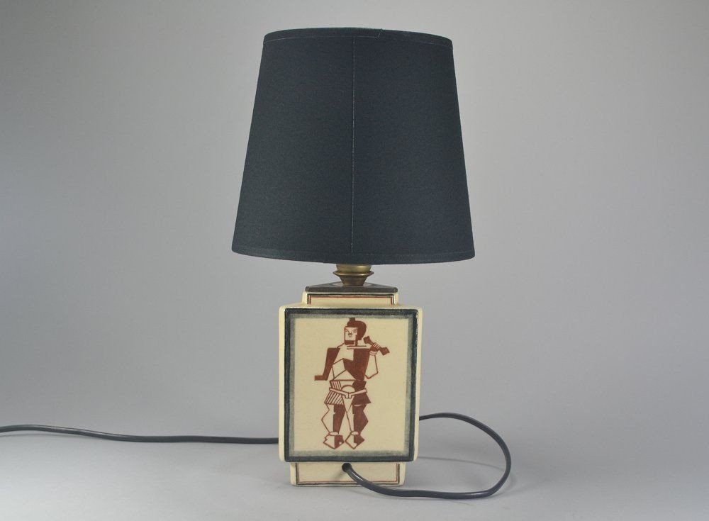 Rare Lampe Robert Lallemant. Cubiste. Africaniste-photo-3