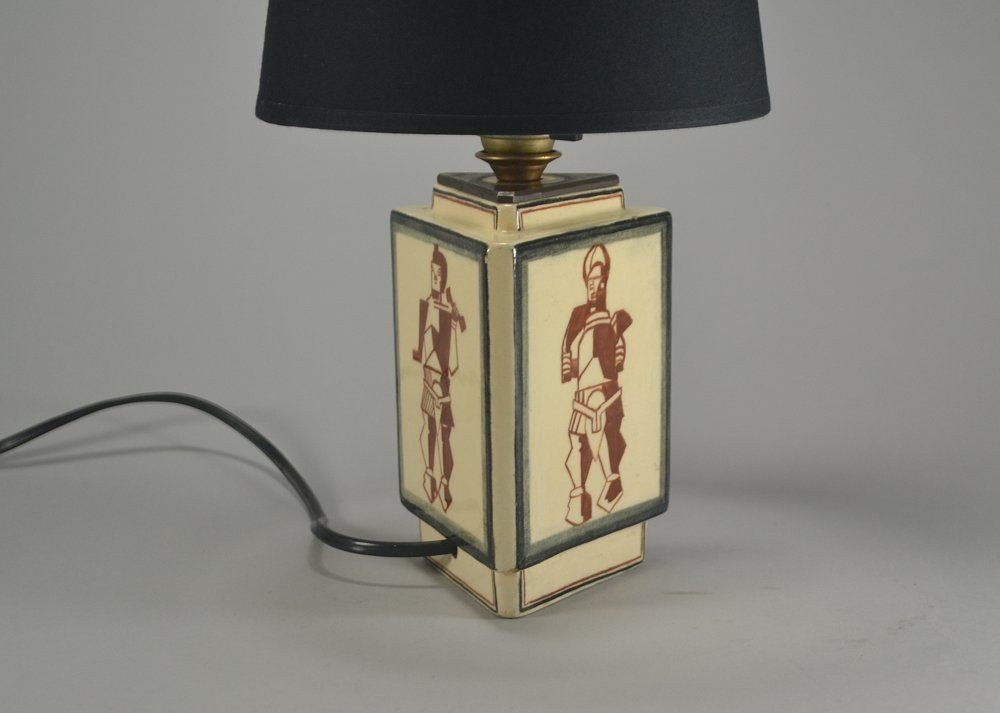 Rare Lampe Robert Lallemant. Cubiste. Africaniste-photo-2