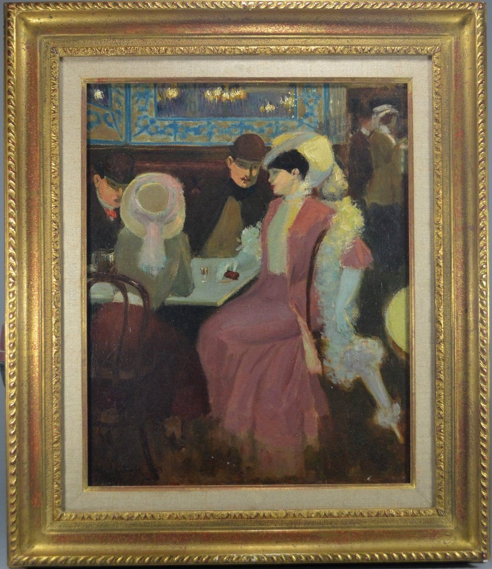 Auguste Leymarie. "elegante Ladies In A Café" Oil On Canvas-photo-4