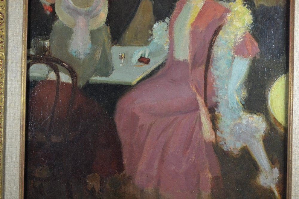 Auguste Leymarie. "elegante Ladies In A Café" Oil On Canvas-photo-2