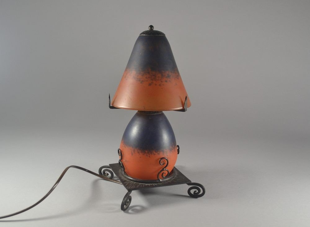 Glass And Wrought Iron Lamp. 1920. Charles Schneider-photo-4