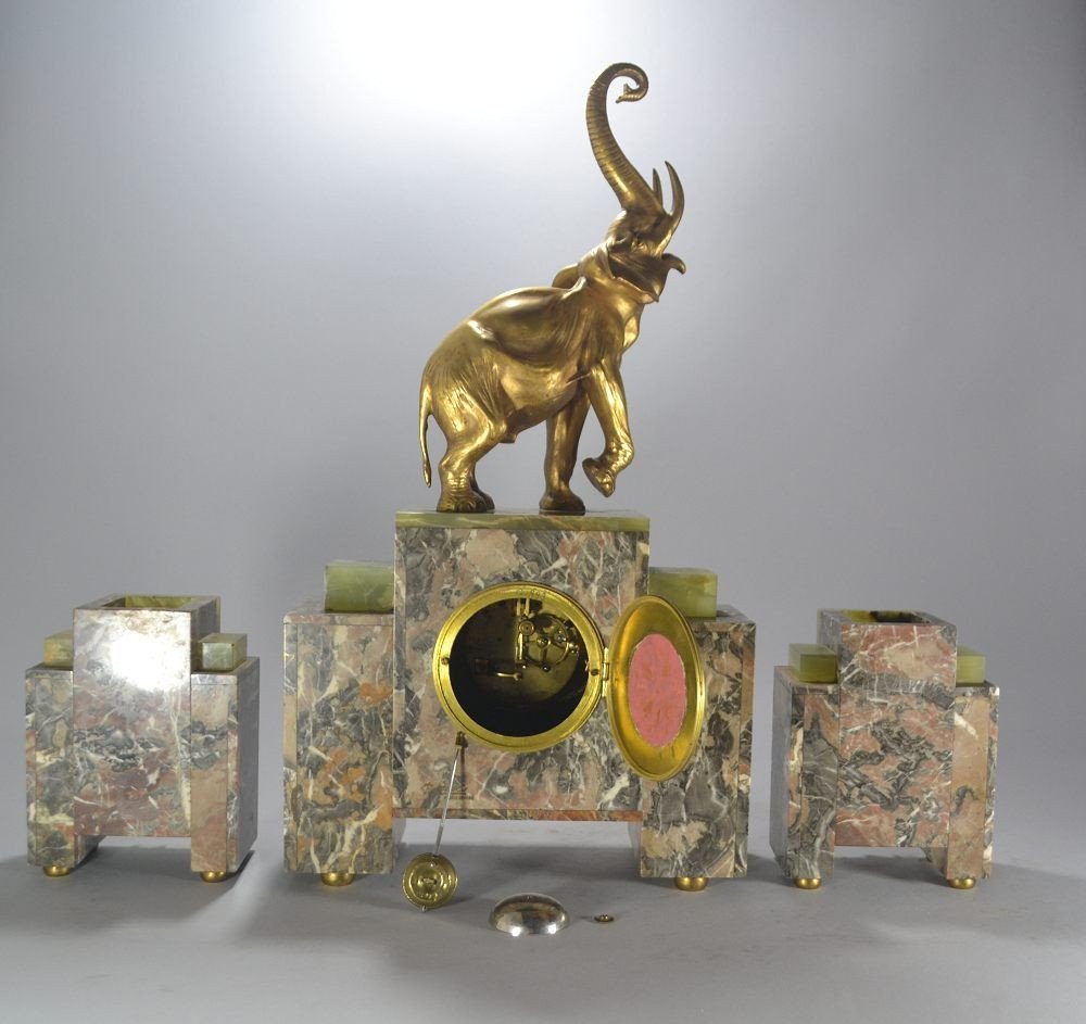 Impressive I. Rochard Clock With Bronze Elephant-photo-2