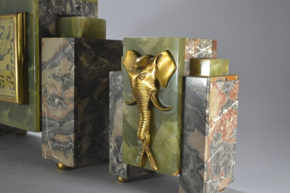 Grande Garniture Art Deco. I. Rochard. Bronze Et Marbre.-photo-7