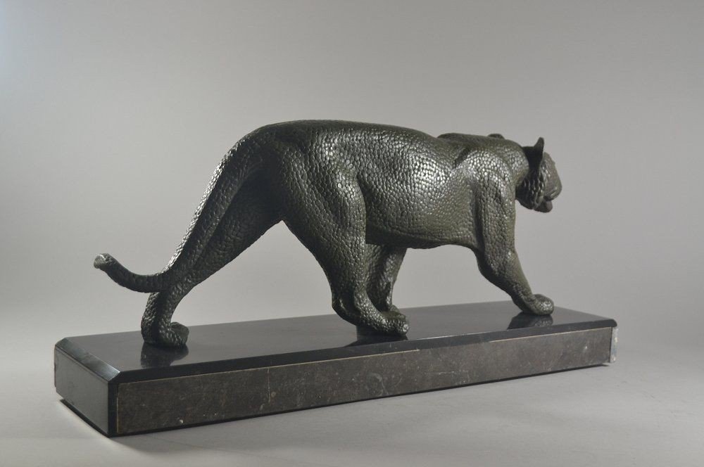 Rulas Large Art Deco Panther On Marble Base-photo-4