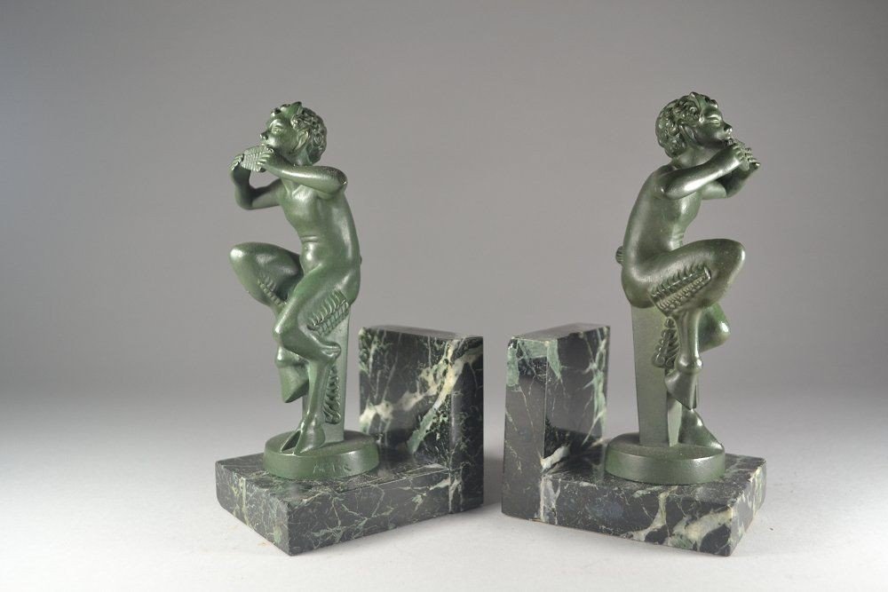 Max Le Verrier Edition. "mic" Rare Fauns Bookends / Mascots Pair