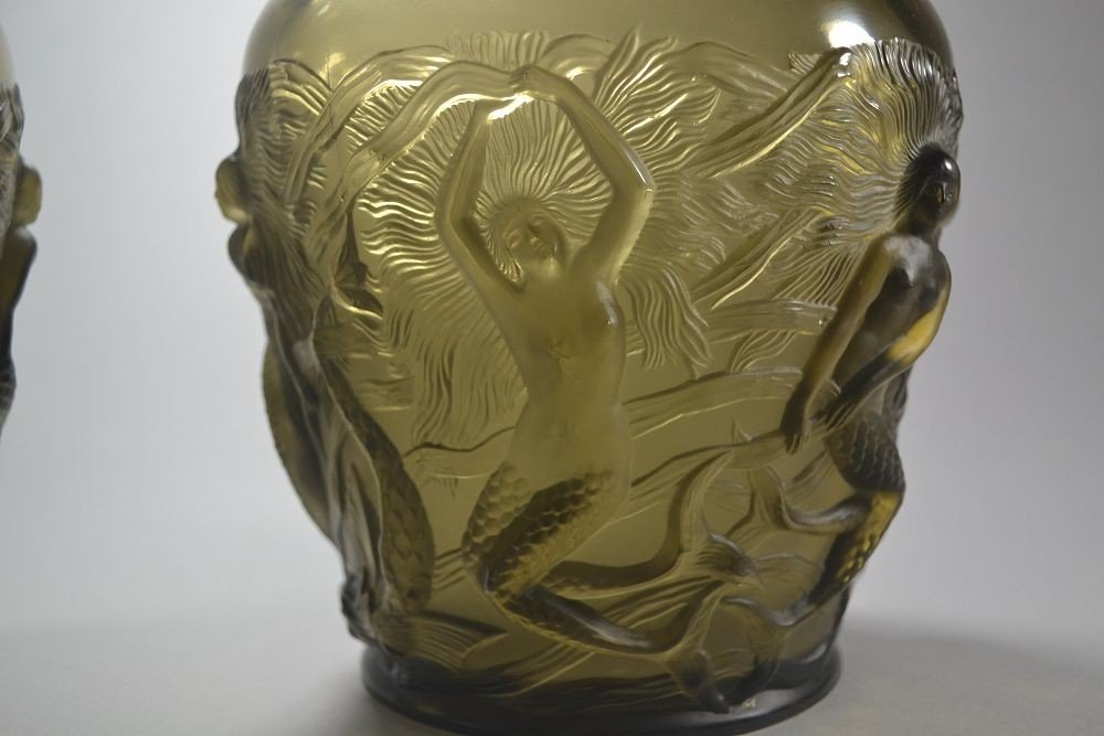 Verlys Glass Pair Of Vases With Mermaids-photo-2