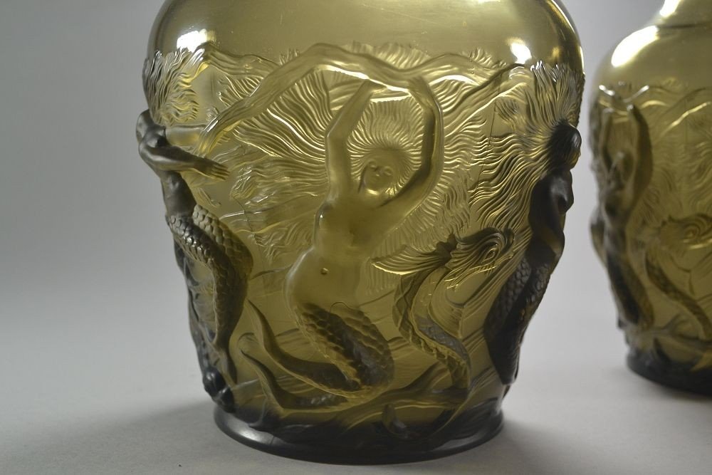 Verlys Glass Pair Of Vases With Mermaids-photo-3