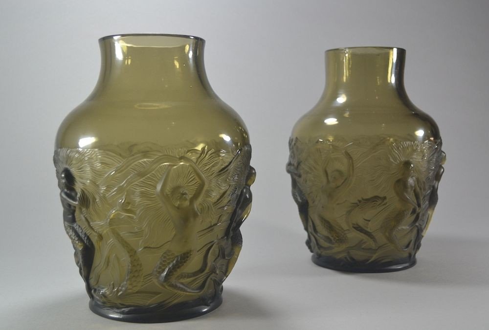 Verlys Glass Pair Of Vases With Mermaids-photo-4