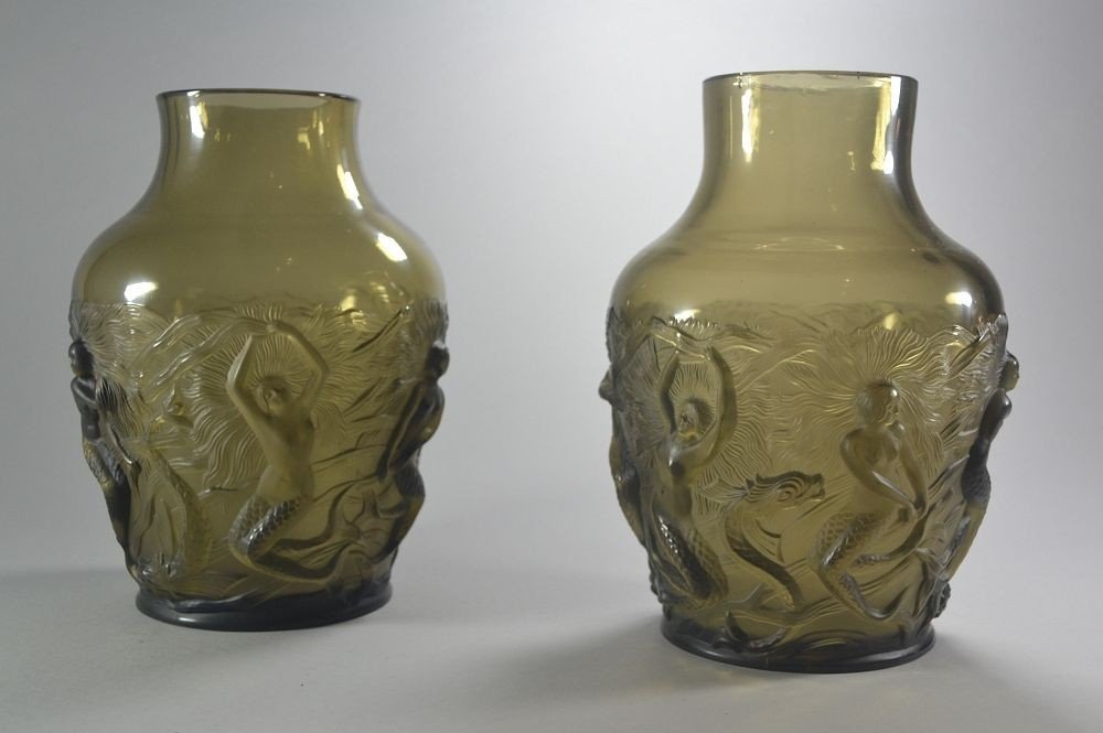 Verlys Glass Pair Of Vases With Mermaids