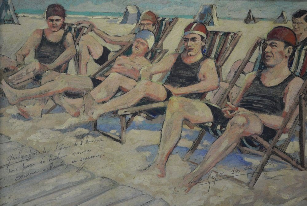 Christiane Caillotin. "the Swimmers Rest" Oil And Gouache On Cardboard-photo-3