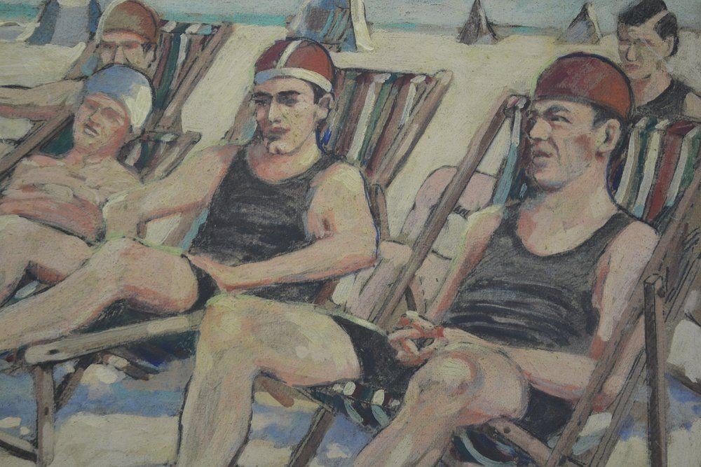 Christiane Caillotin. "the Swimmers Rest" Oil And Gouache On Cardboard-photo-4