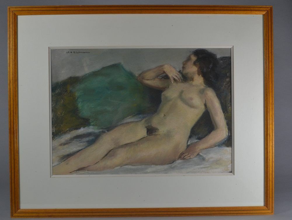 Charles Edelmann. Femme Nue Allongée. Pastel.-photo-3