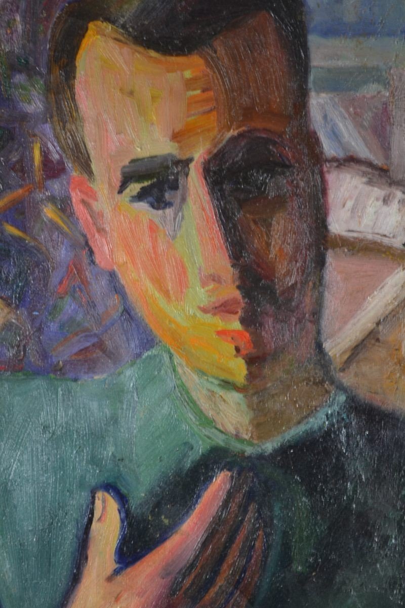 Cubist Russian School Portrait Of A Man. Oil On Canvas-photo-2