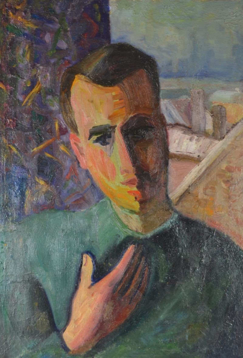 Cubist Russian School Portrait Of A Man. Oil On Canvas-photo-4