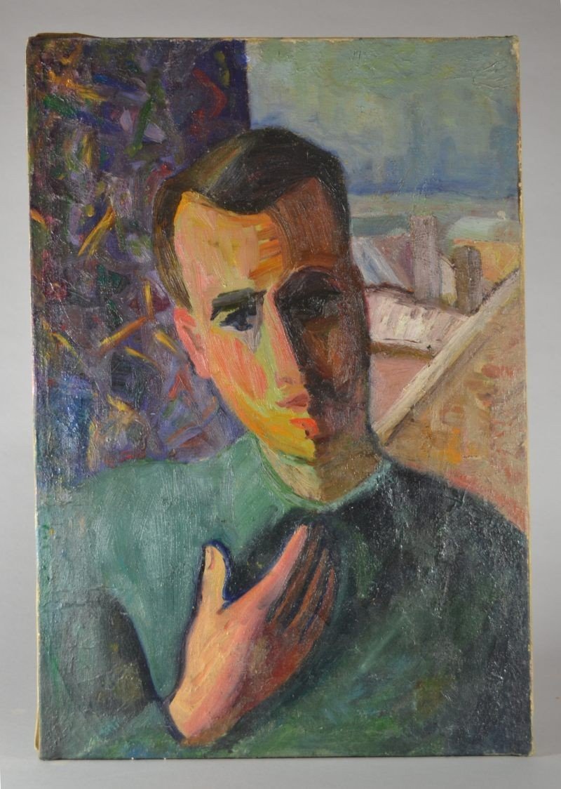 Cubist Russian School Portrait Of A Man. Oil On Canvas