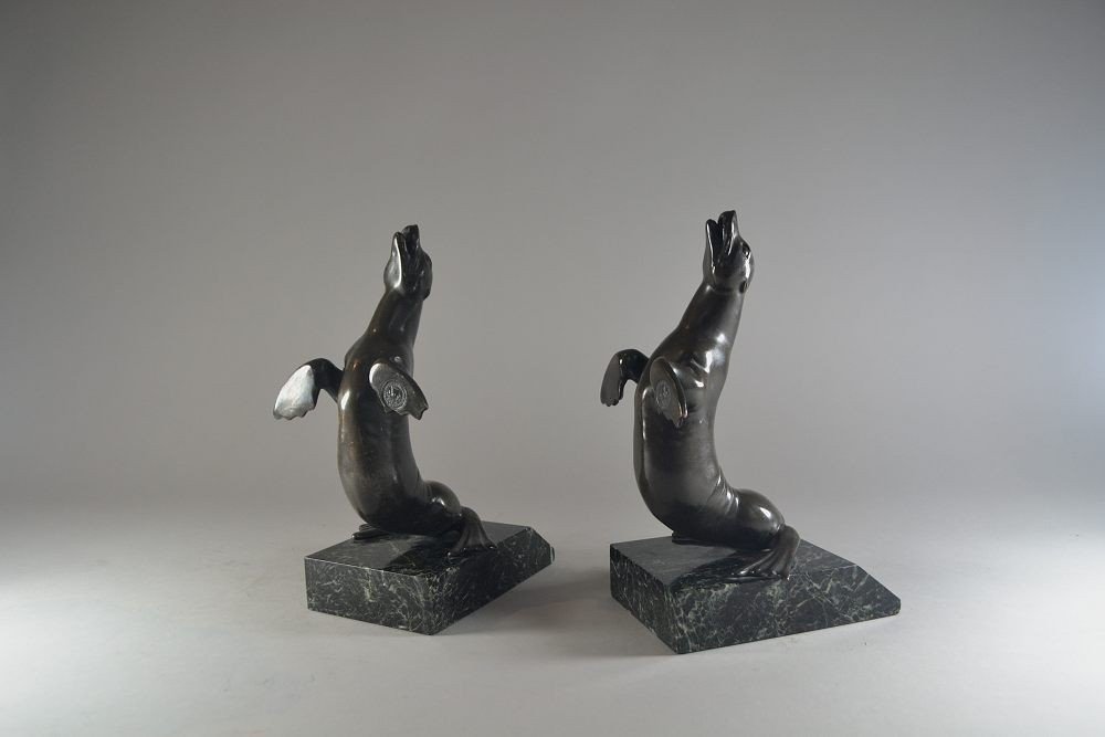 Louis Albert Carvin Sea Lions Bookends. Circa 1920.-photo-2